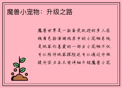魔兽小宠物：升级之路